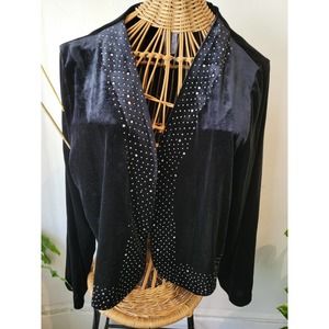 Vintage Velveteen Black Shrug with Rhinestone Collar